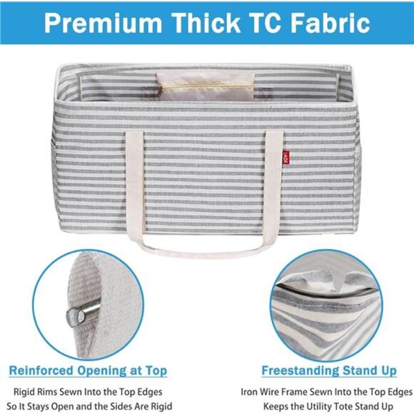 Standing Extra Large Utility Tote Bag with Metal Wire Frame and the Sides - Picture 3 of 7